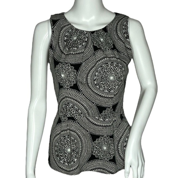 Banana Republic Factory Blouse Black Gray Geometric Sleeveless‎ Blouse Top - Picture 1 of 7